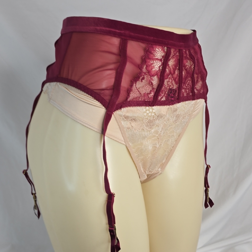 Adore Me Burgundy Lace Garter Belt